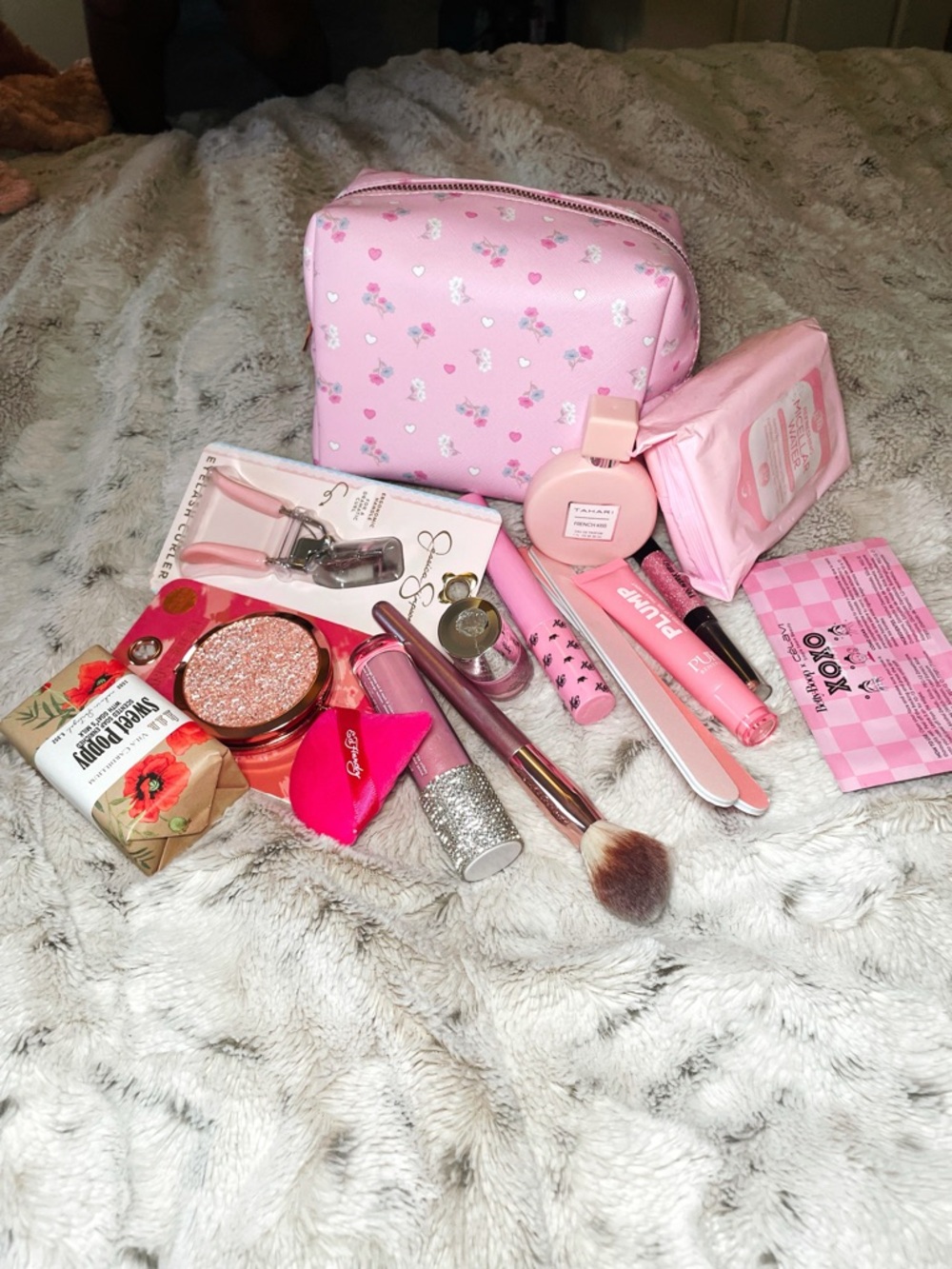 Pink Floral  bag full of Name Brand Beauty products